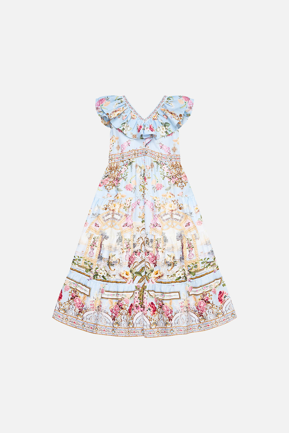 CAMILLA_00037367_KIDS_TIERED_MAXI_DRESS_WITH_FRILL_NECK_TILED_IN_TIME_GHOST_1