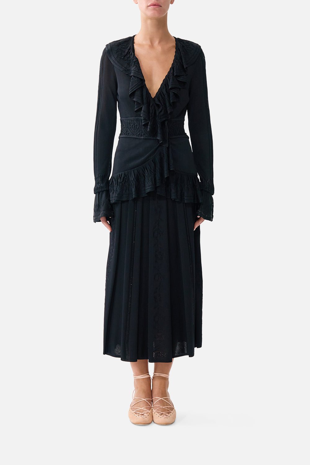 CAMILLA_00041848_PLEATED_KNIT_SKIRT_FLAMENCO_FOLKLORE_MODEL_1
